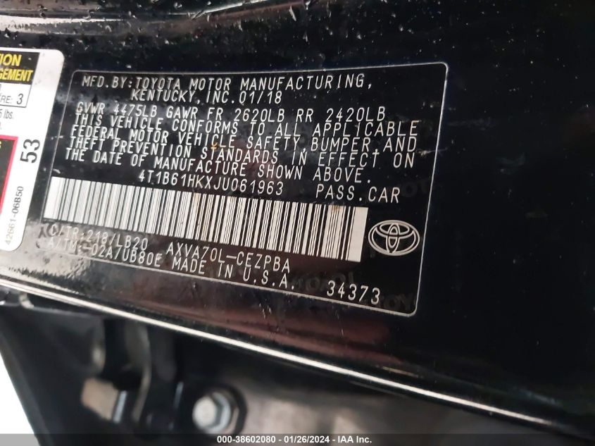 4T1B61HKXJU061963 2018 Toyota Camry Xse