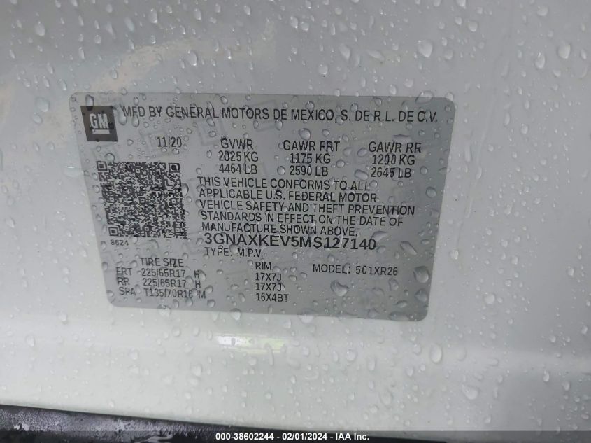 3GNAXKEV5MS127140 2021 Chevrolet Equinox Fwd Lt