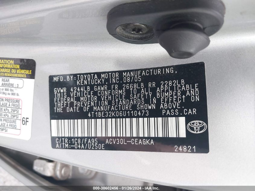 4T1BE32K06U110473 2006 Toyota Camry Xle