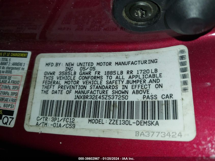 1NXBR32E45Z537250 2005 Toyota Corolla S