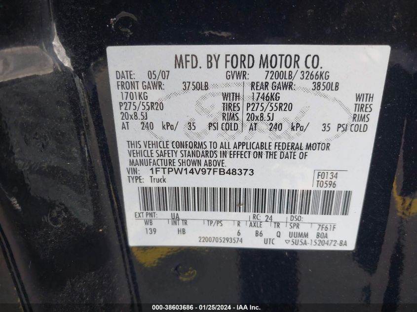 1FTPW14V97FB48373 2007 Ford F-150 Fx4/Lariat/Xlt