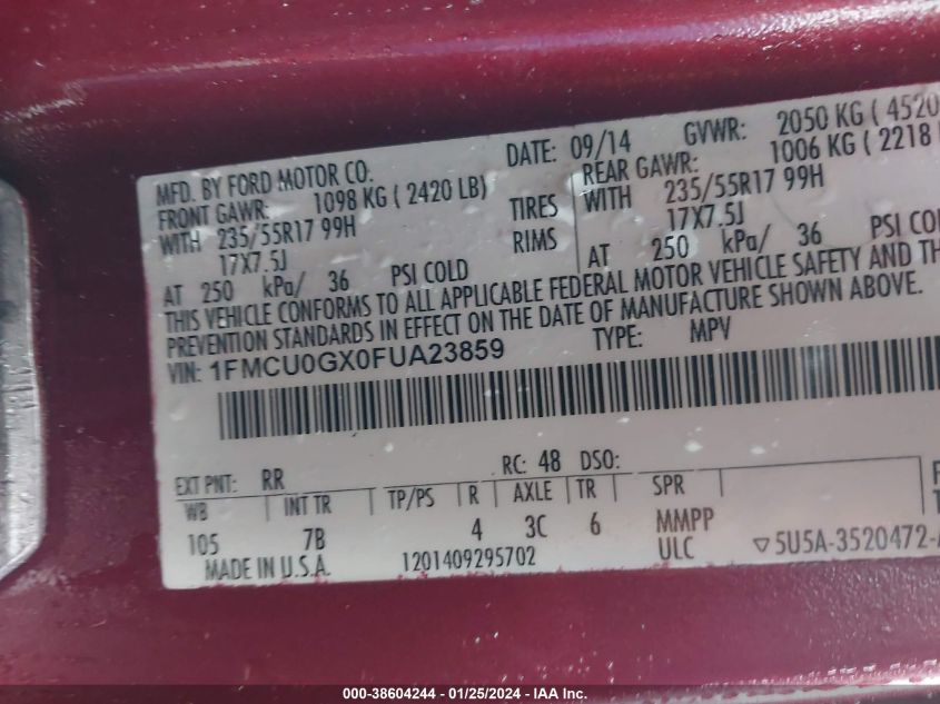 1FMCU0GX0FUA23859 2015 Ford Escape Se