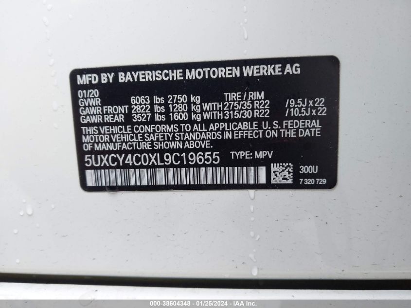 VIN 5UXCY4C0XL9C19655 2020 BMW X6, Sdrive40I no.9