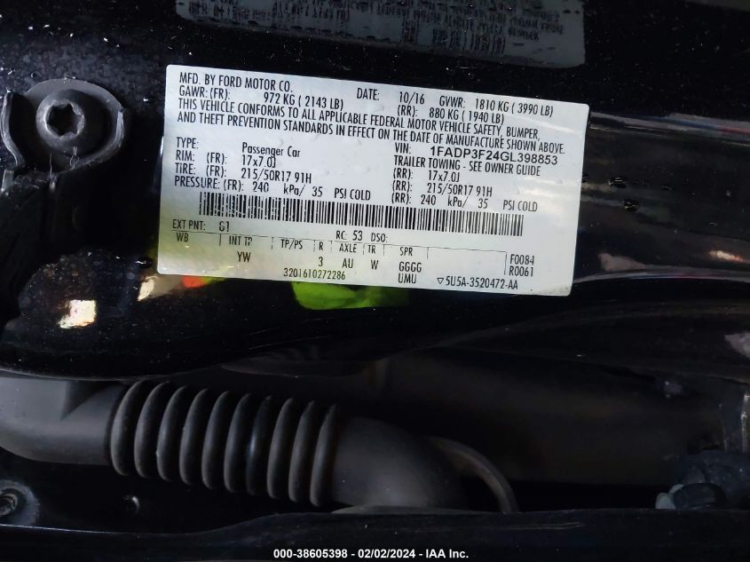 1FADP3F24GL398853 2016 Ford Focus Se