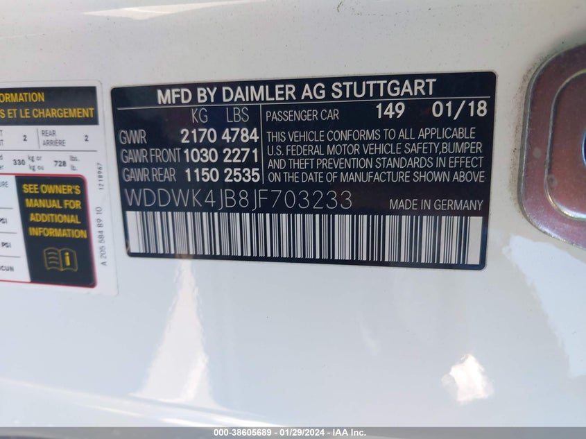 2018 MERCEDES-BENZ C 300 VIN: WDDWK4JB8JF703233