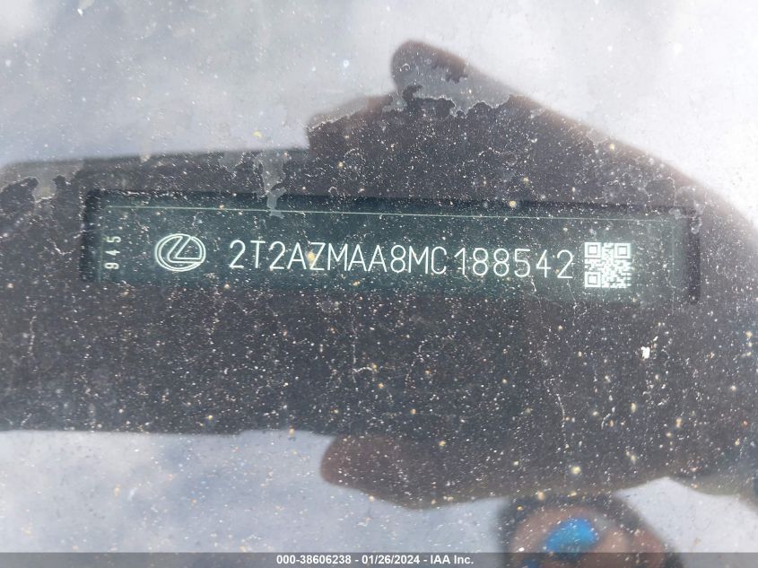 2021 Lexus Rx 350 VIN: 2T2AZMAA8MC188542 Lot: 38606238