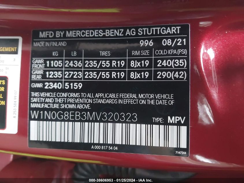 W1N0G8EB3MV320323 2021 Mercedes-Benz Glc 300 4Matic Suv