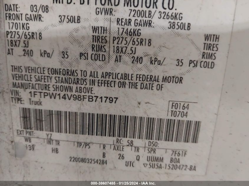 1FTPW14V98FB71797 2008 Ford F-150 Fx4/Lariat/Xlt