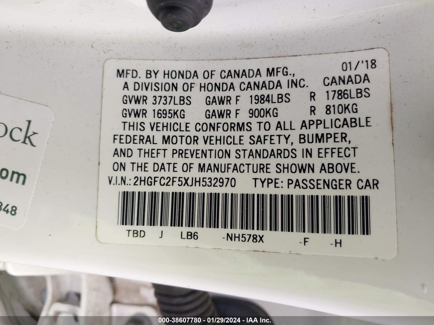 VIN 2HGFC2F5XJH532970 2018 HONDA CIVIC LX