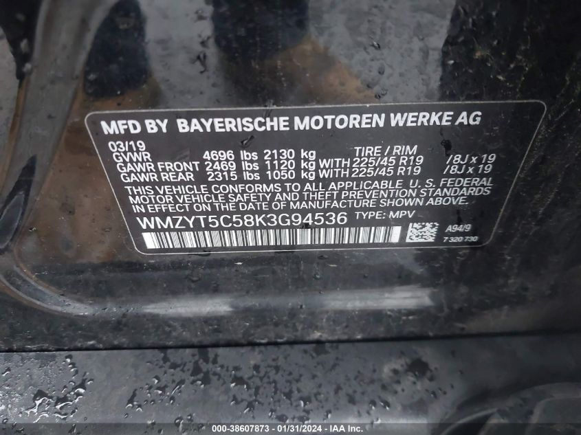 2019 Mini Countryman Cooper S VIN: WMZYT5C58K3G94536 Lot: 38607873