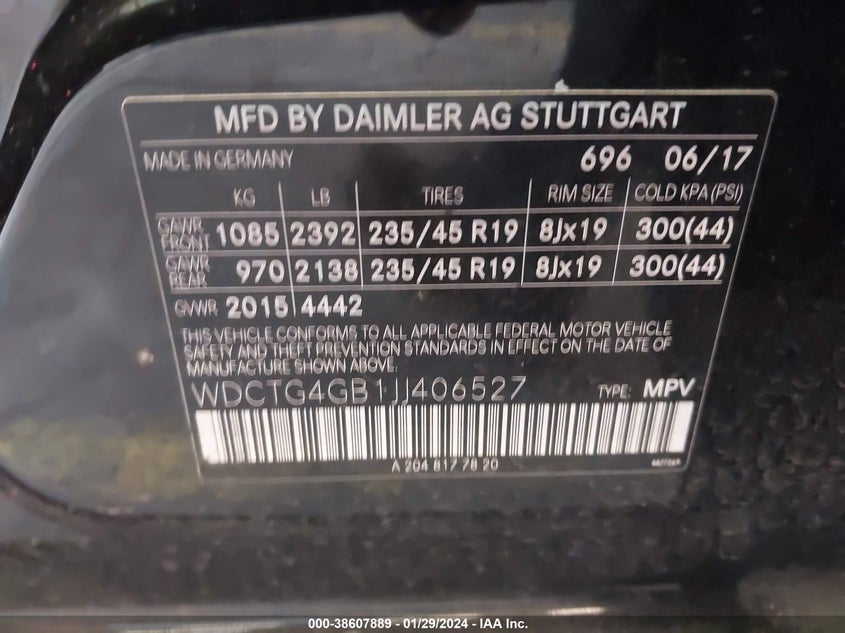 2018 MERCEDES-BENZ GLA VIN: WDCTG4GB1JJ406527