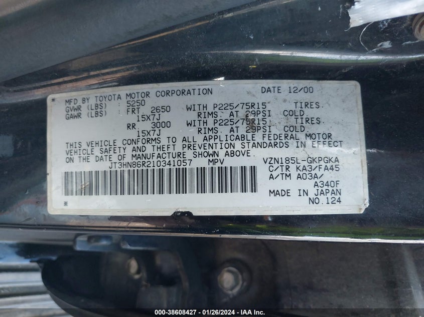 JT3HN86R210341057 2001 Toyota 4Runner Sr5 V6