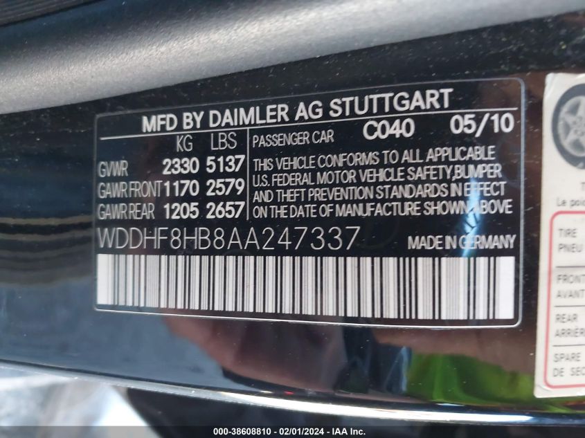 WDDHF8HB8AA247337 2010 Mercedes-Benz E 350 4Matic