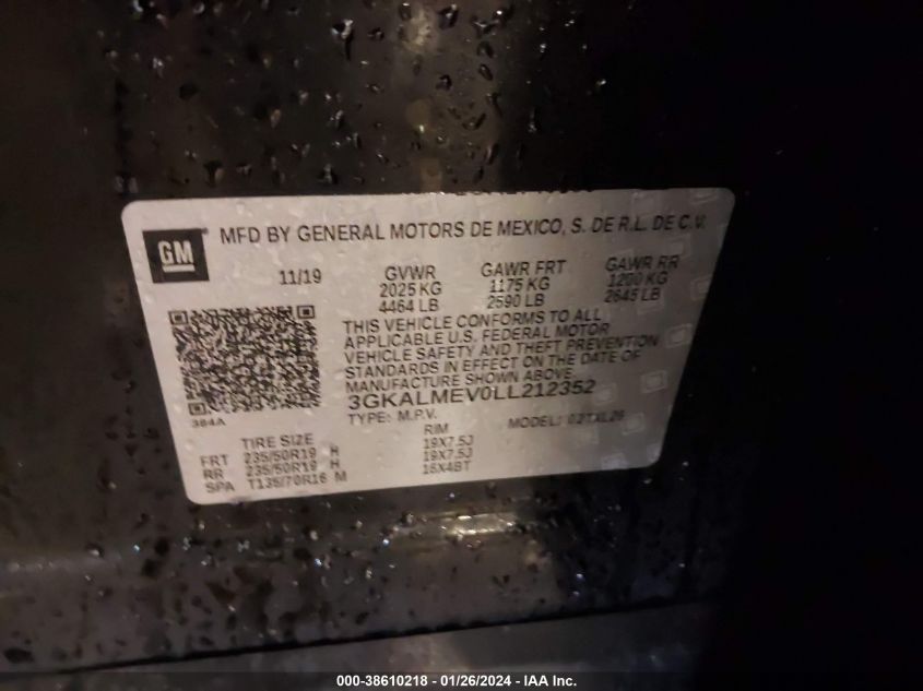 2020 GMC Terrain Fwd Sle VIN: 3GKALMEV0LL212352 Lot: 38610218