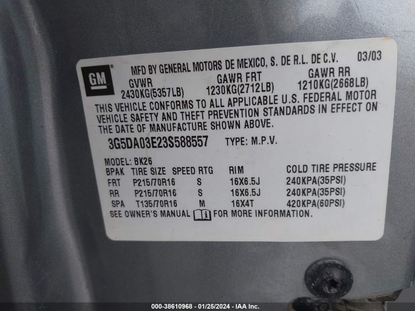 3G5DA03E23S588557 2003 Buick Rendezvous Cx