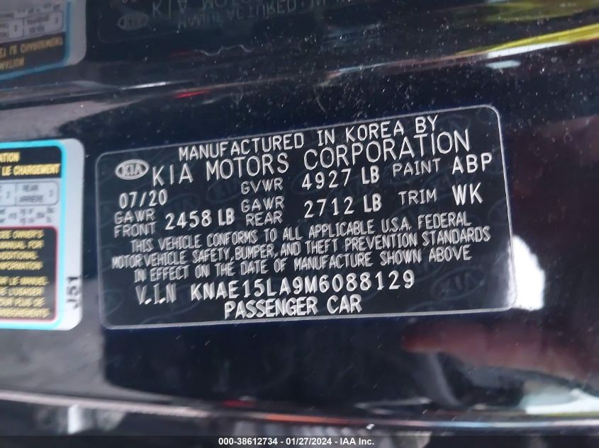 2021 Kia Stinger Gt-Line VIN: KNAE15LA9M6088129 Lot: 38612734