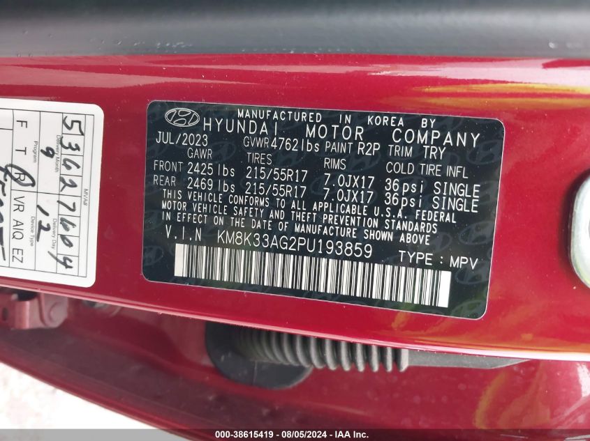 KM8K33AG2PU193859 2023 Hyundai Kona Electric Sel