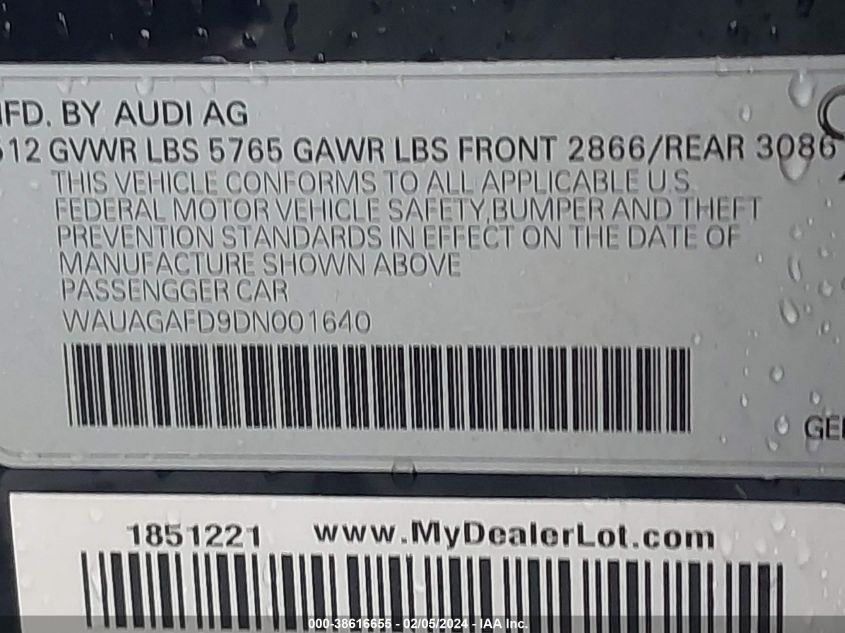 2013 AUDI A8 3.0T WAUAGAFD9DN001640