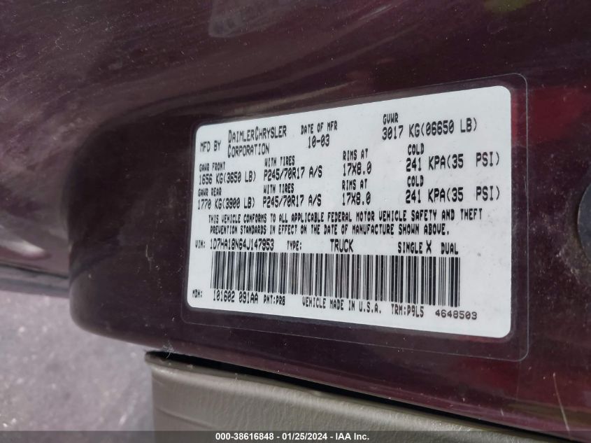 1D7HA18N64J147953 2004 Dodge Ram 1500 St