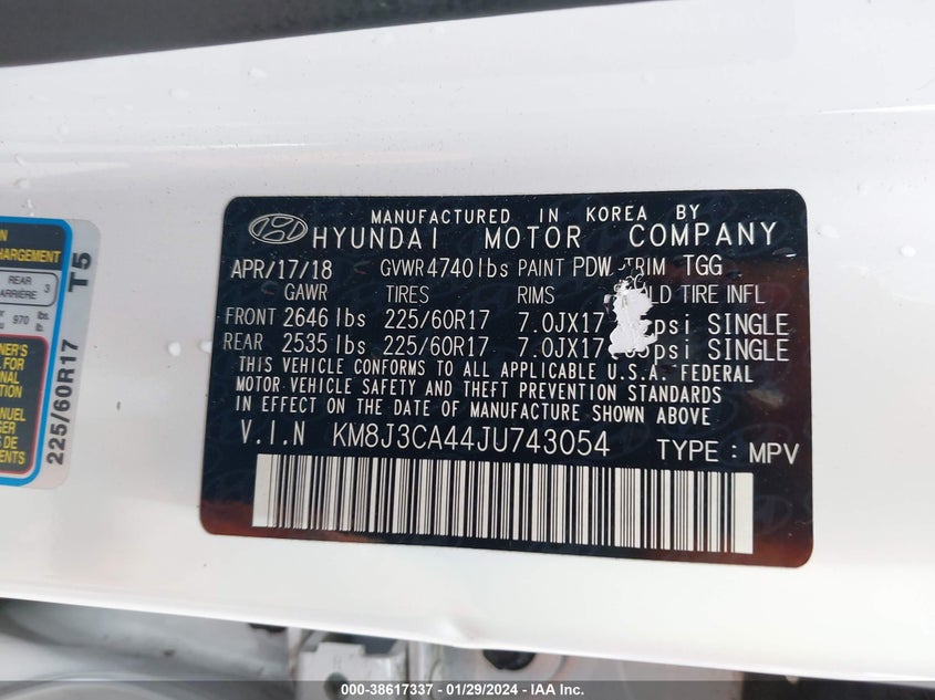 VIN KM8J3CA44JU743054 2018 HYUNDAI TUCSON SEL