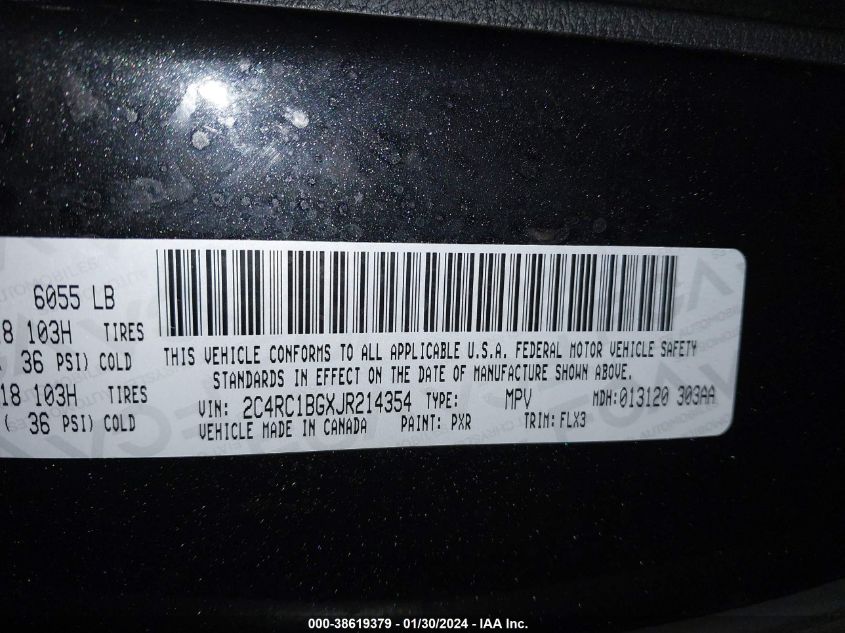 2C4RC1BGXJR214354 2018 CHRYSLER PACIFICA, photo no. 9