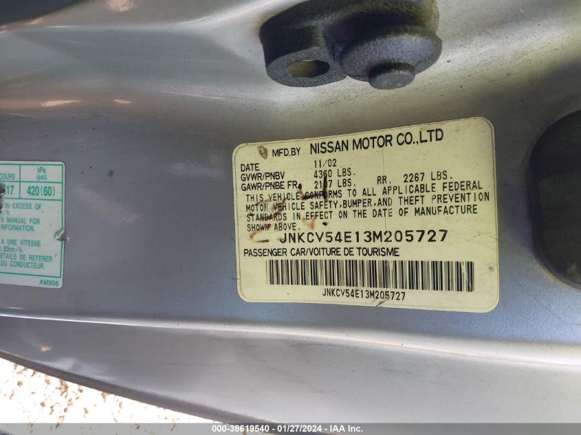 2003 Infiniti G35 Leather VIN: JNKCV54E13M205727 Lot: 38619540