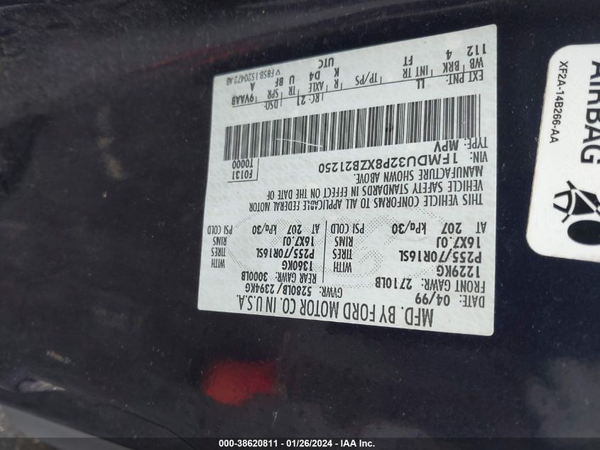 1999 Ford Explorer Eddie Bauer/Limited Edition/Xlt VIN: 1FMDU32P8XZB21250 Lot: 39407142