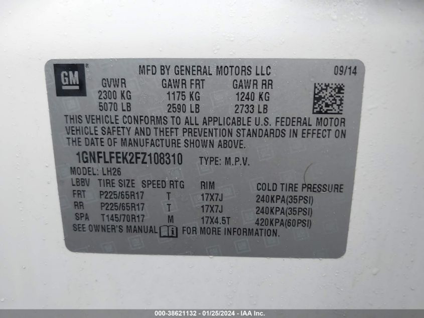 1GNFLFEK2FZ108310 2015 Chevrolet Equinox 1Lt