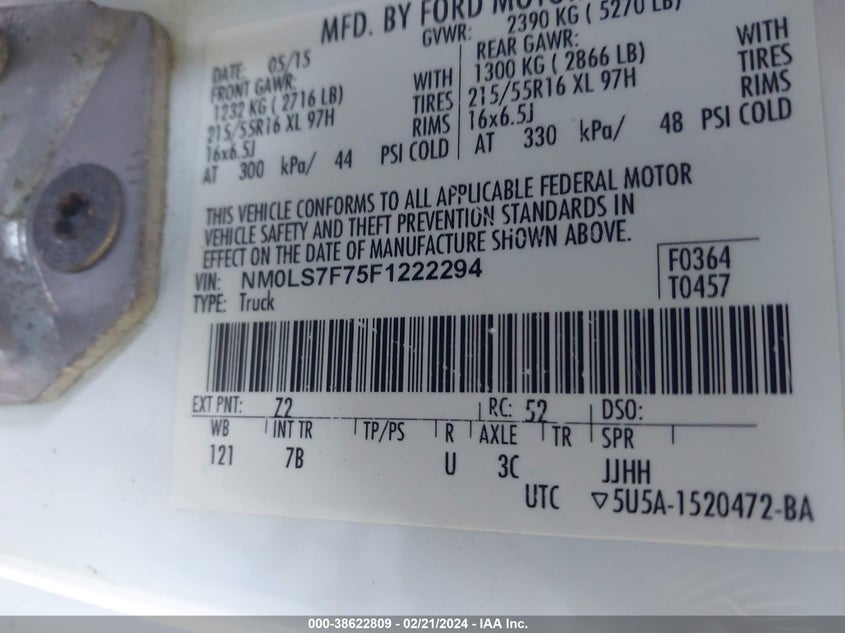 2015 FORD TRANSIT CONNECT XLT - NM0LS7F75F1222294