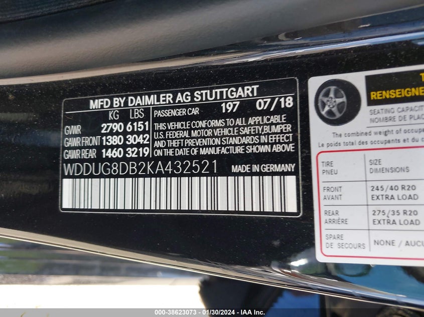 2019 MERCEDES-BENZ S 560 VIN: WDDUG8DB2KA432521
