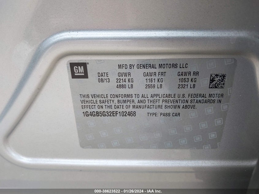 2014 Buick Lacrosse Leather Group VIN: 1G4GB5G32EF102468 Lot: 38623522