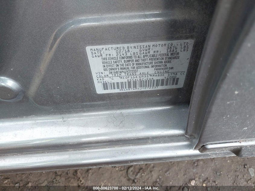 VIN 3N1AB7AP4JY272337 2018 NISSAN SENTRA S/SV/SR/SL