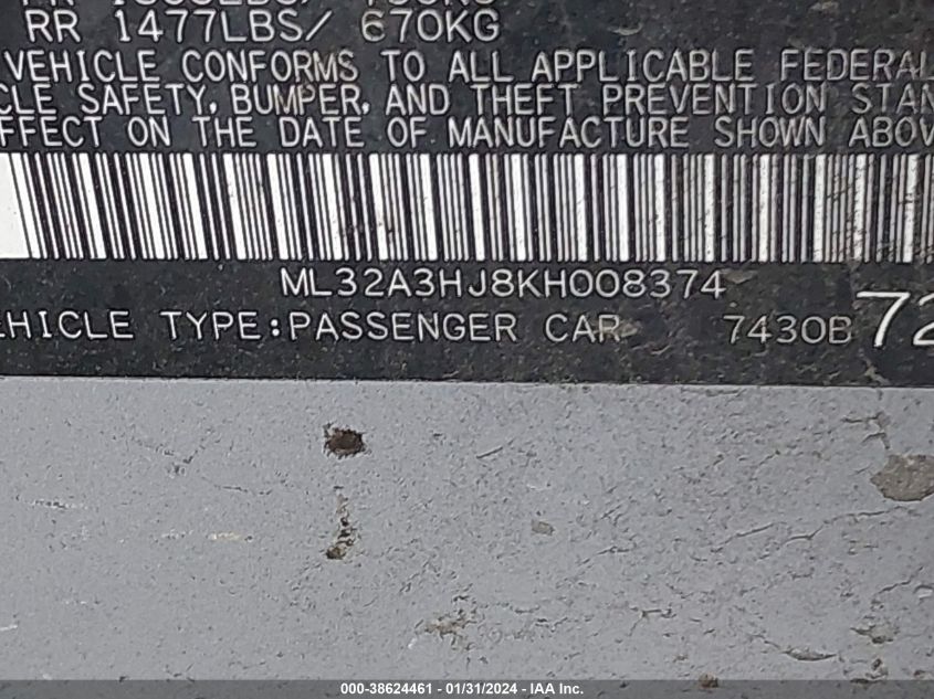 ML32A3HJ8KH008374 2019 Mitsubishi Mirage Rf