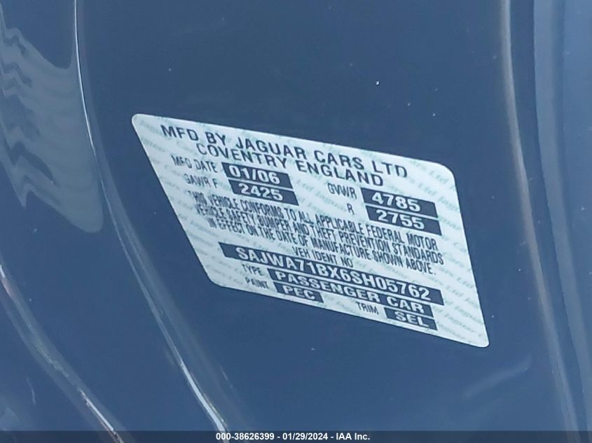 2006 Jaguar Xj Xj8 VIN: SAJWA71BX6SH05762 Lot: 38626399