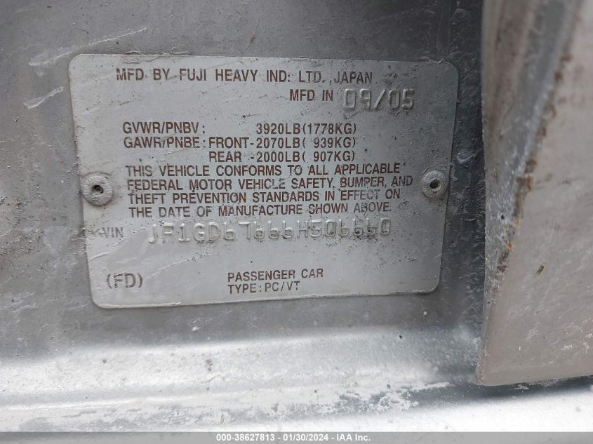 2006 Subaru Impreza 2.5I VIN: JF1GD67666H506660 Lot: 38627813