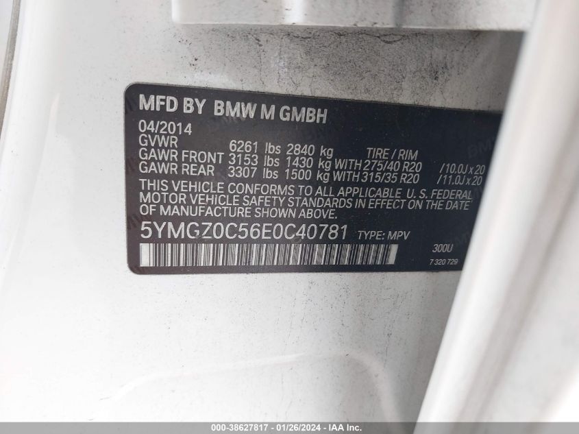 VIN 5YMGZ0C56E0C40781 2014 BMW X6, X6 M no.9