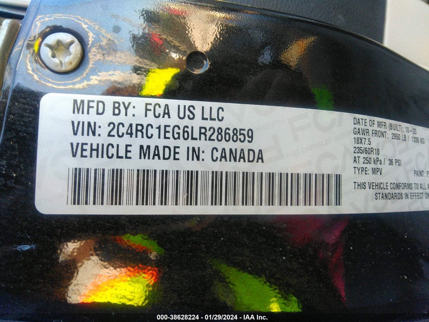 VIN 2C4RC1EG6LR286859 2020 CHRYSLER PACIFICA TOURING L PLUS