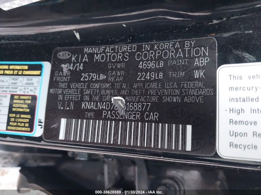 2015 Kia Cadenza Premium/Limited VIN: KNALN4D78F5168877 Lot: 38628559