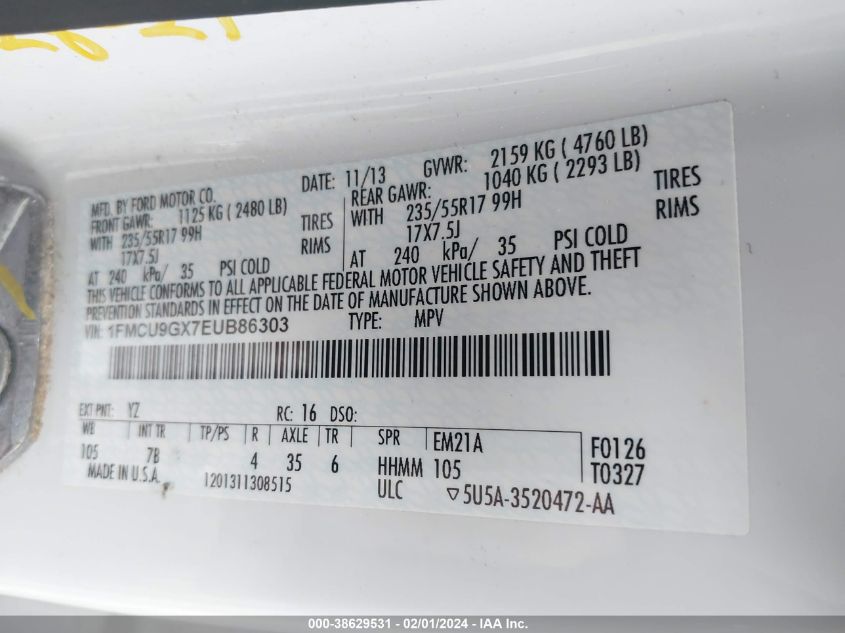 1FMCU9GX7EUB86303 2014 Ford Escape Se