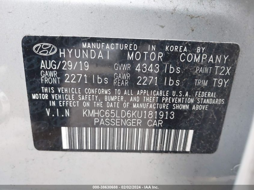 KMHC65LD6KU181913 2019 Hyundai Ioniq Plug-In Hybrid