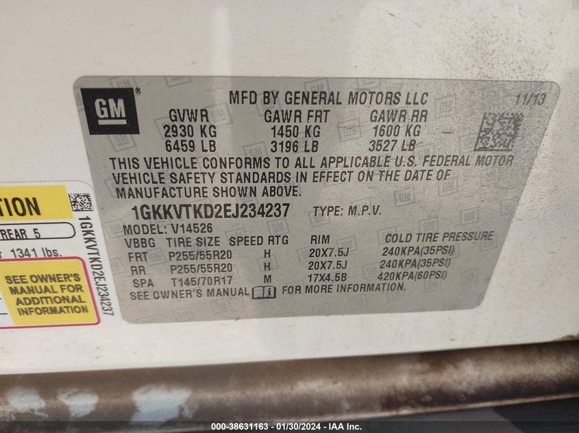 2014 GMC ACADIA VIN: 1GKKVTKD2EJ234237