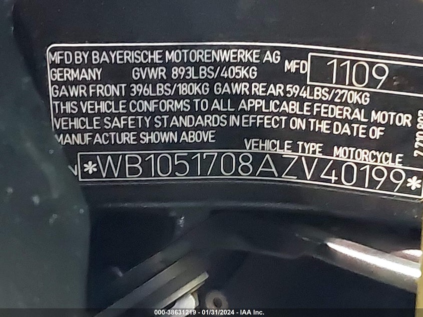 2010 BMW S 1000 RR - WB1051708AZV40199