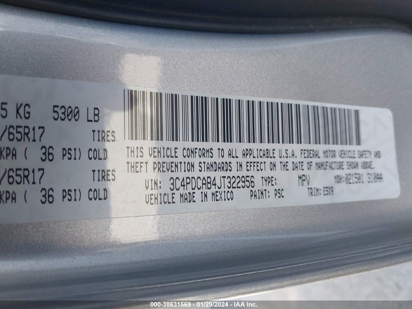 VIN 3C4PDCAB4JT322956 2018 DODGE JOURNEY SE