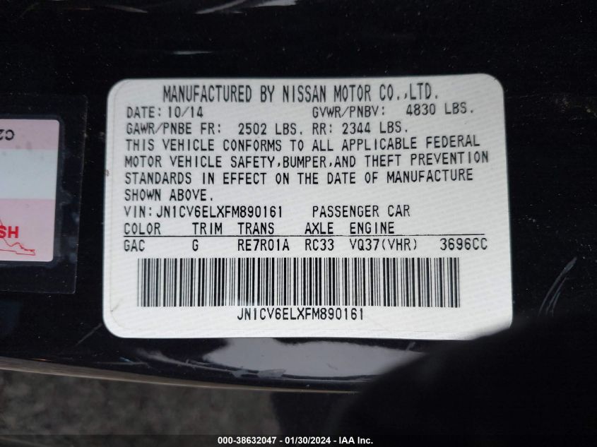 2015 Infiniti Q60 Journey/Ipl VIN: JN1CV6ELXFM890161 Lot: 38632047