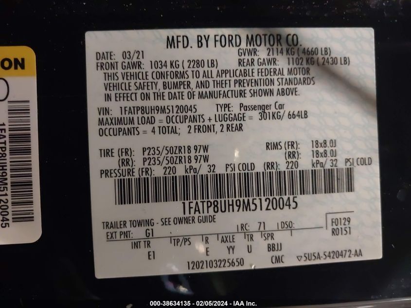 1FATP8UH9M5120045 2021 Ford Mustang Ecoboost Premium