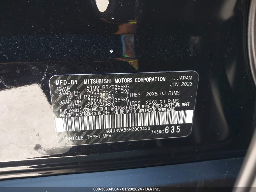 2024 Mitsubishi Outlander Se 2.5 2Wd/Se Black Edition S-Awc VIN: JA4J3VA85RZ003430 Lot: 38634564