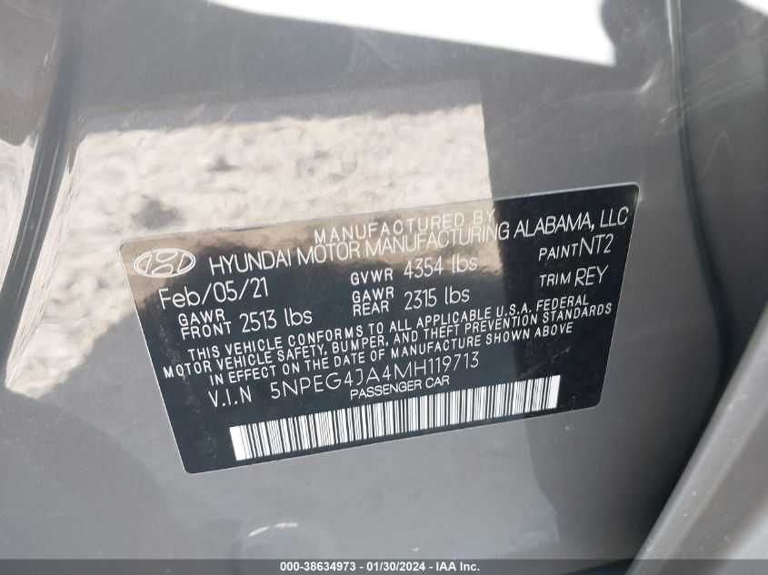 5NPEG4JA4MH119713 2021 Hyundai Sonata Se