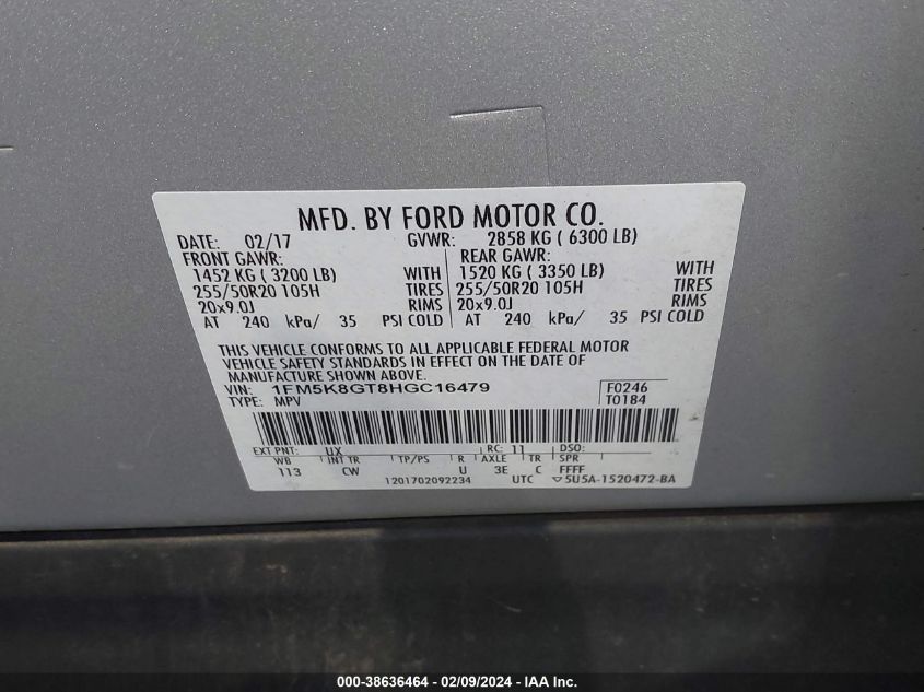 1FM5K8GT8HGC16479 2017 Ford Explorer Sport