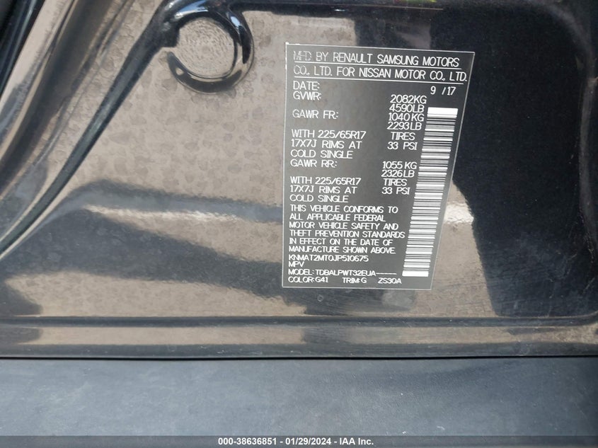VIN KNMAT2MT0JP510675 2018 NISSAN ROGUE S