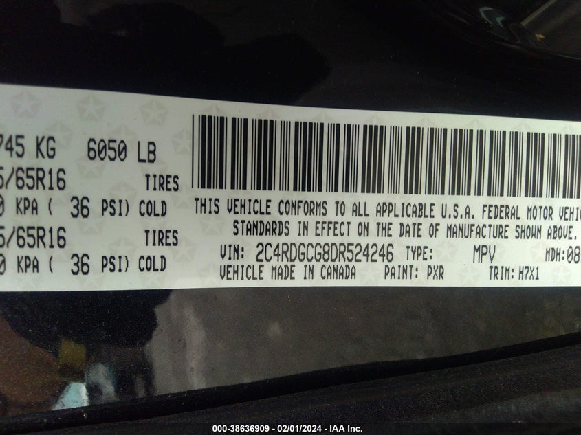 2013 Dodge Grand Caravan Sxt VIN: 2C4RDGCG8DR524246 Lot: 38636909